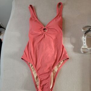 Kona Sol Swimsuit One Piece Wide Ribbed Ring Medium Coverage Red Size M